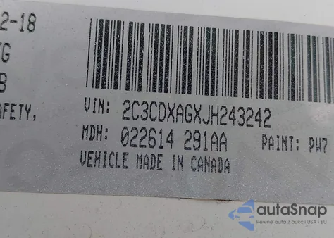2018 Dodge Charger Police Rwd from USA, damaged, VIN 2C3CDXAGXJH243242